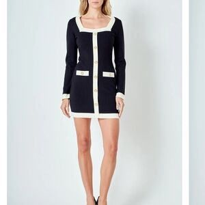 Endless Rose Black and Cream Long Sleeve Dress